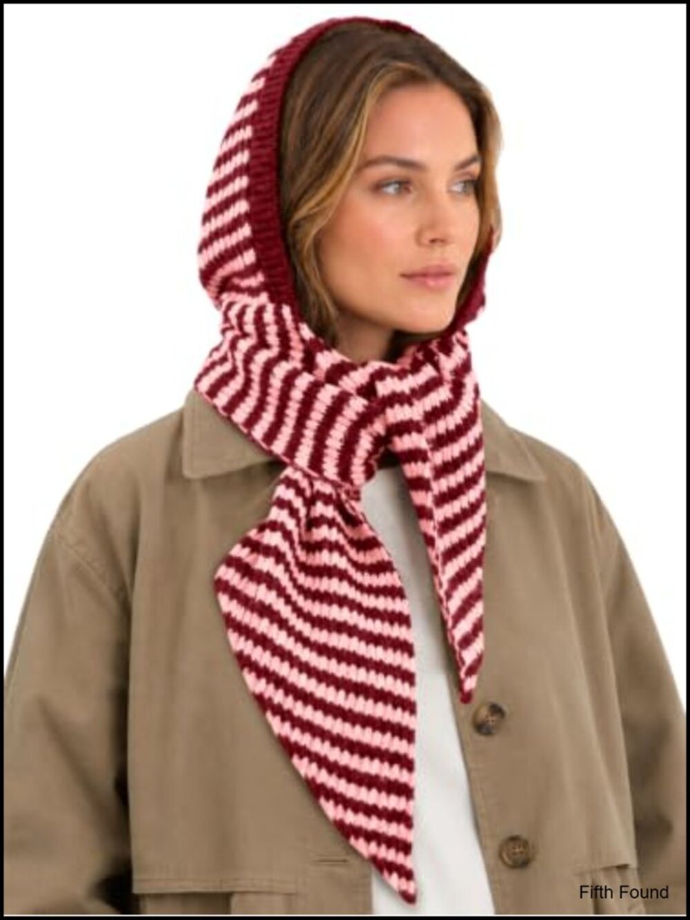 Saodimallsu Striped Hooded Scarf Knit Hat Winter Warm Neck Wrap